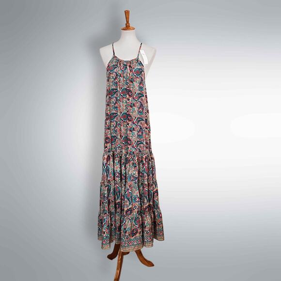 Boho Paisley Tiered Summer Maxi Dress – White Waves, Size Small/Medium - Picture 5 of 5